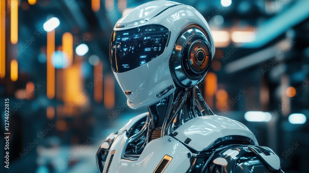 Poster futuristic robot in a high-tech environment showcasing advanced technology and design features