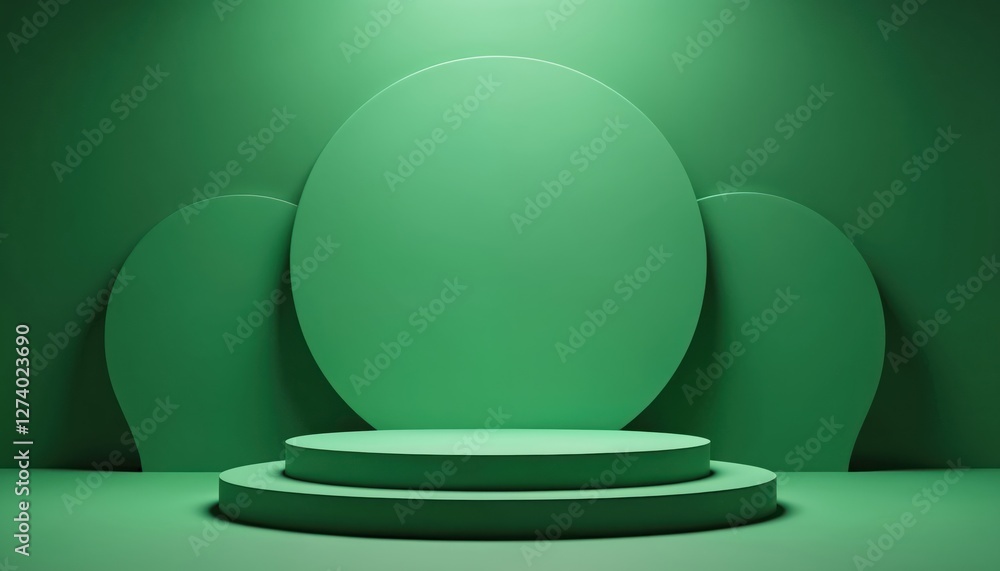 Poster green empty round podium for product demo background. minimal geometric shapes composition showcase 