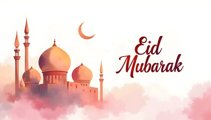 Eid Mubarak social media banner, poster and background, greeting card design, mosque background