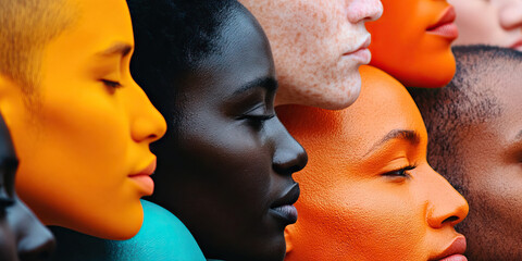 Close-up of Diverse Faces with Painted Skin
