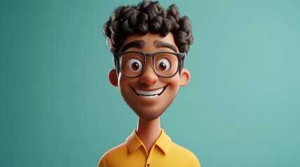 Happy cartoon man, teal background, website avatar