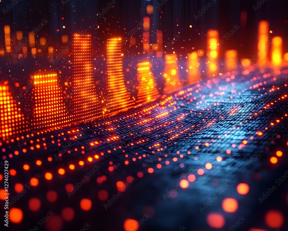 Poster glowing data visualization of business assets contributing to overall success