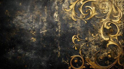 Elegant Golden Floral Ornament on Dark Textured Background for Luxurious Design Projects