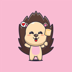 hedgehog mascot cartoon character vector illustration eating marshmallow
