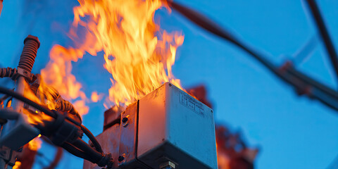 Electrical Equipment Fire with Orange Flames