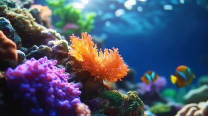 Obraz premium Serene Beauty Below: Vibrant Underwater Coral Reef Ecosystem Promoting Ocean Conservation