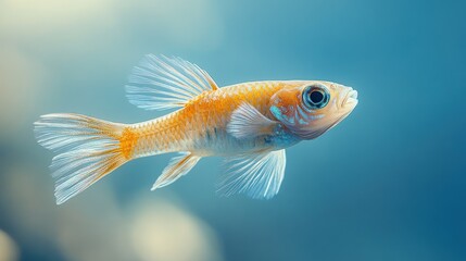 Fototapeta premium A flying fish mid-jump, frozen in motion against a clean blue sky