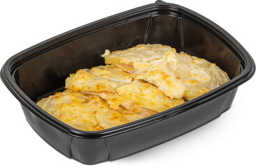 Close up of a beautifully arranged food box on a white background