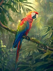 Macaw Parrot Colorful Tropical Exotic Bird Fauna in the rainforest