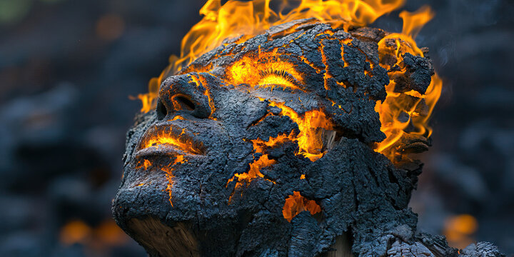 Burning Charred Figure with Flames