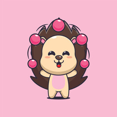 hedgehog mascot cartoon character vector illustration circus attraction with balls