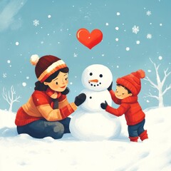 Winter Wonderland: A Family Building a Snowman