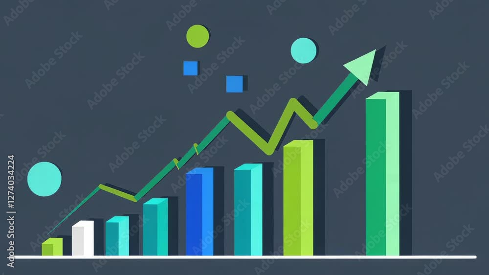 Poster growing bars chart with an upward green arrow, symbolizing positive growth and success in business a