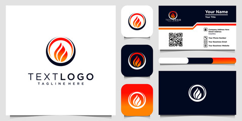 gradient hot fire with circle / flame heat or spicy food symbol flat vector icon for apps and websites and business card