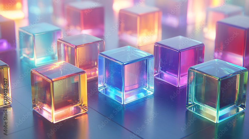 Aufkleber chromatic cubes, an array of luminous translucent glass blocks
