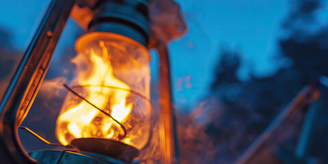 Burning Kerosene Lantern at Dusk