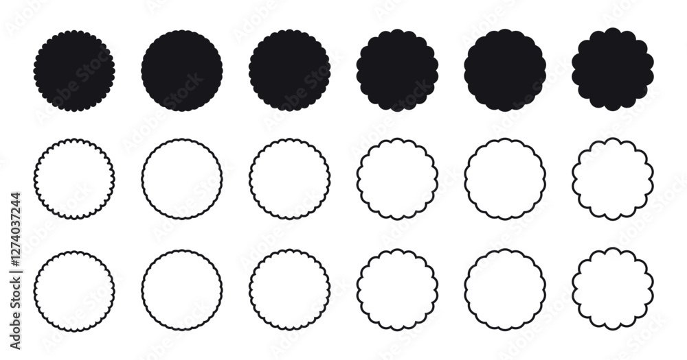 Poster scalloped circle shape. scalloped circle shape set in two styles. scalloped circle frame.