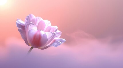 A delicate pink tulip stands gracefully against a soft pastel background.