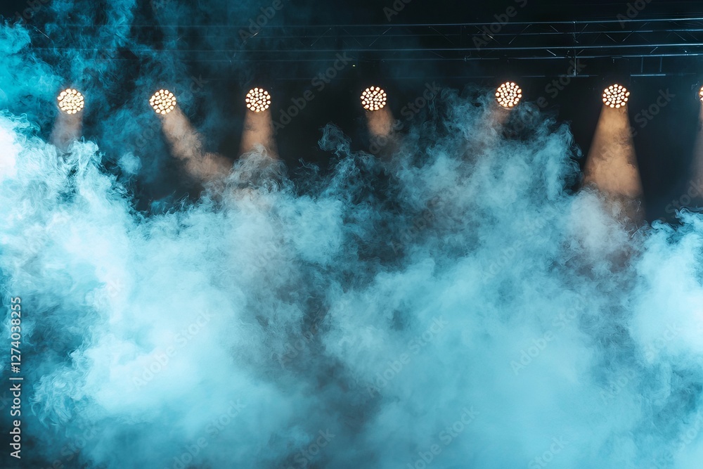 Canvas Prints the scene is set with a stage that features four blue lights and is surrounded by a large cloud of s