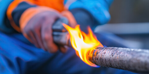 Close-up of Person Using Torch on Metal Pipe