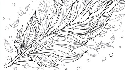 Obraz premium Intricate feather design, floral background, coloring page, art