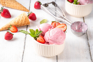 Tasty and aromatic strawberry ice cream sorbet