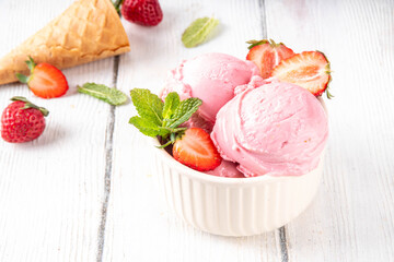 Tasty and aromatic strawberry ice cream sorbet