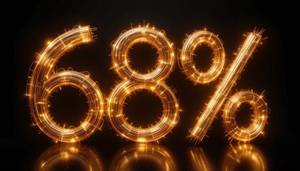 Illuminated 68 Percent Sign Glowing Numbers Discount Offer Sale Promotion