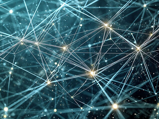Obraz premium Abstract teal network connection. Glowing nodes lines create a complex web, perfect for tech, AI, global communication, or data visualization projects.