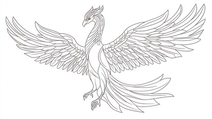 Fototapeta premium Mythical phoenix, artistic, line drawing, graphic design