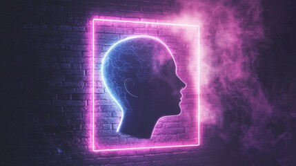 Obraz premium Dark wall background combined with fog and a tilted angle showcases a neon lighting effect