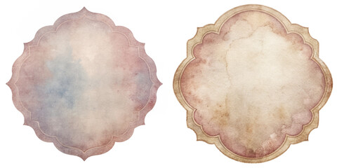 Vintage watercolor backgrounds, soft pastel hues, elegant decorative shapes, ideal for invitations and stationery.