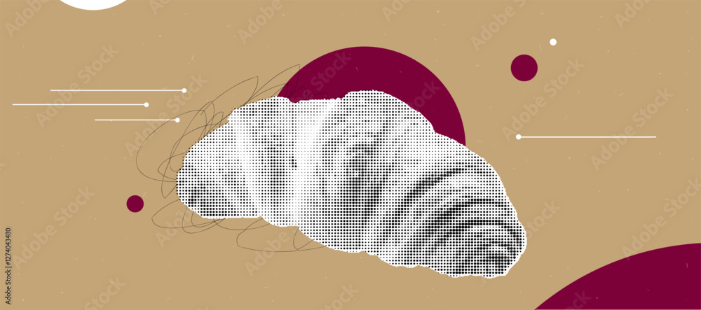 Poster abstract pop art croissant collage with modern halftone and dadaism elements for trendy design