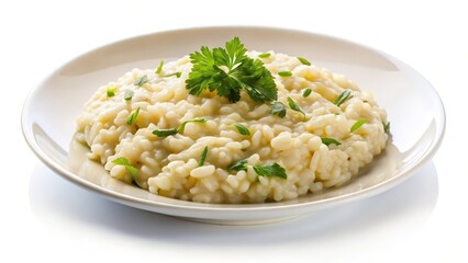 Creamy Risotto with Herbs on White Plate