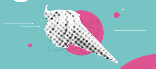 Retro ice cream cone with halftone texture on trendy pop art background