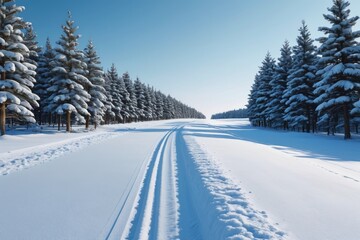 Obraz premium arafed view of a snowy road with tracks in the snow