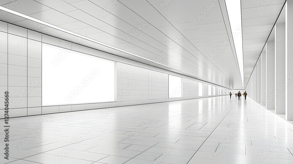 Poster sleek and minimalist architectural hallway with bright open spaces and geometric shapes