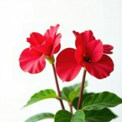 Fototapeta premium White background with red begonia leaves and stems in a vase, foliage, plant, simple