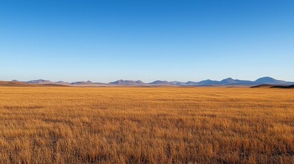 Vast Open Landscape with Distant Mountains Under Clear Blue Sky