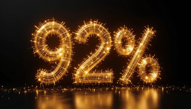 Illuminated Ninety Two Percent Sign Sparkling Golden Light Abstract Background