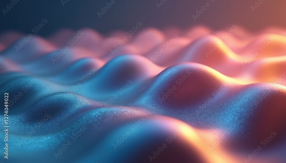 Poster 3D abstract background. Smooth blue waves with orange glow effect. Soft shiny texture pattern for elegant wallpaper, presentation template, modern graphic design elements.