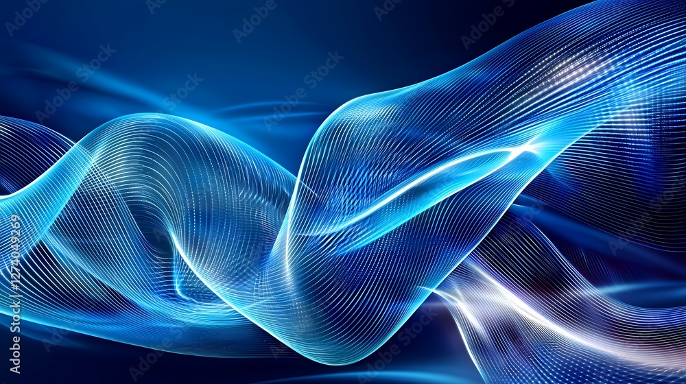 Poster dynamic blue wave of particles on black background abstract design