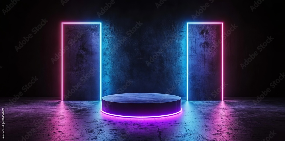 Aufkleber glowing dots embedded in vertical lines of purple and blue gradient lights produce a tech-inspired b