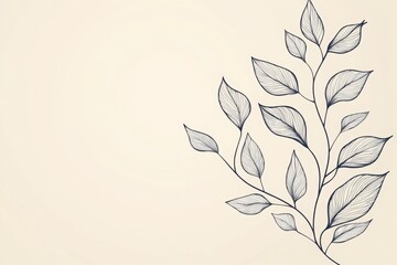 Delicate Leaf Line Art on Cream Background with Copy Space
