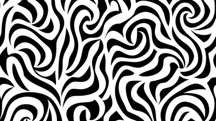 Abstract Black and White Swirl Pattern Featuring Flowing Lines and Curved Shapes for Dynamic Background Designs
