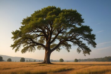 Fototapeta premium there is a large tree in the middle of a field