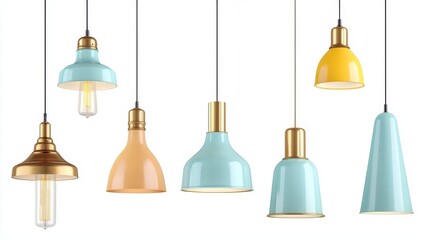 Obraz premium White, brown, and black lighting fixtures are showcased as chandeliers on a transparent backdrop