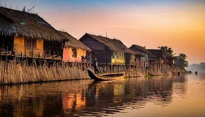 Fototapeta premium Assamese Village by the River Assam, India