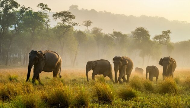 Elephant Herd in Manas National Park Assam, India