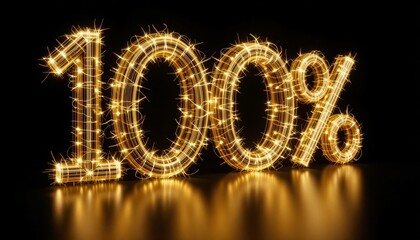 Sparkling Golden 100 Percent Sign: Festive Celebration of Complete Success, Achievement, and Perfection
